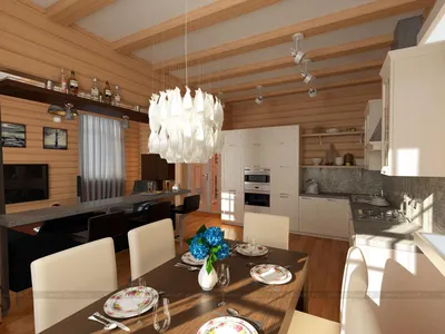 Гостиная кухня в деревянном доме (Дизайн-студия Малина) — Диванди