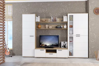 Белые глянцевые стенки в гостиную купить по выгодной цене в  интернет-магазине HOFF.ru