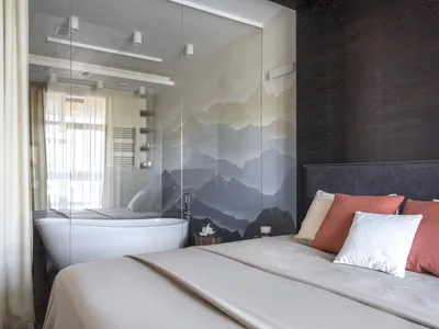 Ванная в спальне – дизайн спальни с санузлом, планировка спальни с ванной  комнатой и гардеробной | Houzz Россия