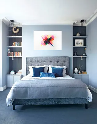 Синий цвет в интерьере спальни – 50 примеров и правила оформления