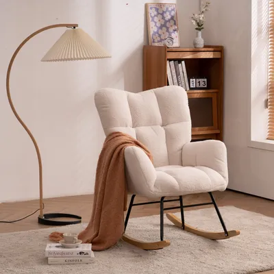 Современное кресло-качалка среднего века цвета слоновой кости с ворсом,  мягкое кресло-качалка для гостиной и спальни - купить по выгодной цене |  AliExpress