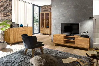 Современная мебель в гостиную Сканди, натуральный дуб массив