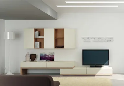Тумбы для ТВ\\TV : Светлая стенка для гостиной в современном стиле