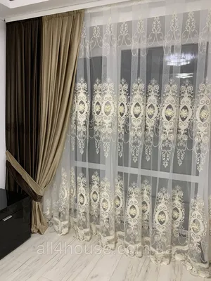 Фатиновая 3D тюль с большими бархатными вставками в зал/гостиную или  спальню. Цвет: Молочный с золотом, цена 600.10 грн — Prom.ua (ID#1520275380)