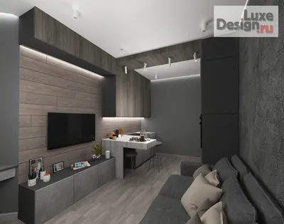 Дизайн интерьера гостиной - Кухня-гостинная-кабинет
