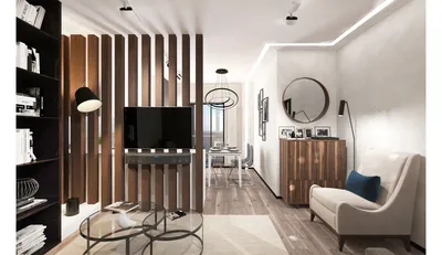 Дизайн гостиная-кухня-лоджия 27,8 м2. Стиль: Модерн – Fine-interior