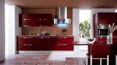 Бордовая кухня: фото идей дизайна интерьера и гарнитура, цвета-компаньоны,  выбор обоев