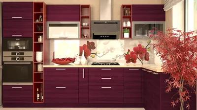 Кухни с пеналом цвета бордо