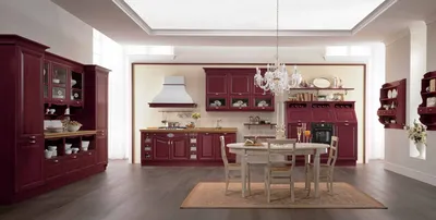 Кухня (гарнитур для кухни) из массива древесины в отделке шпоном цвета бордо  Sintonia, Aster Cucine - Мебель МР