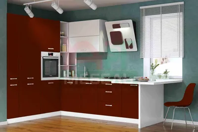 Купить кухонный гарнитур бордового цвета для маленькой кухни в  Петрозаводске. Удобная прямая кухня.
