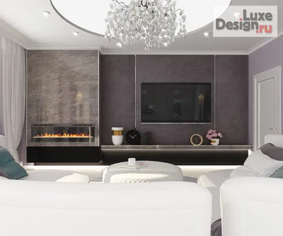 Дизайн интерьера гостиной - Зона с камином и ТВ в гостиной в многокомнатной  квартире г.Ставрополь