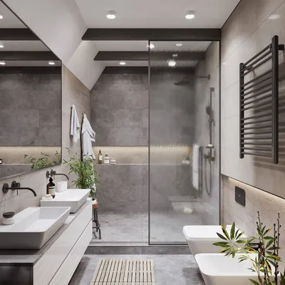 Современная ванная комната с душевой - 68 фото