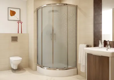 Оригинальный дизайн ванной комнаты с душевой перегородкой из стекла