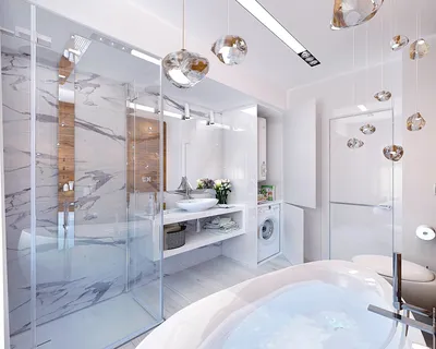 Дизайн прямоугольной ванной комнаты - 75 фото