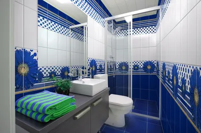 Ванная комната в сине белом цвете - 74 фото