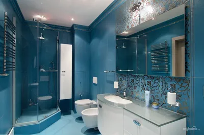 Дизайн ванной комнаты в голубых тонах - 60 фото