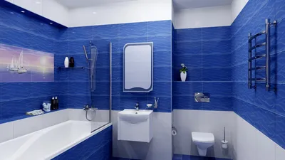 Тёмно синяя ванная комната - 71 фото