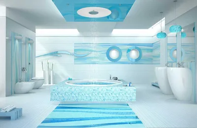 Голубая ванная комната - 65 фото