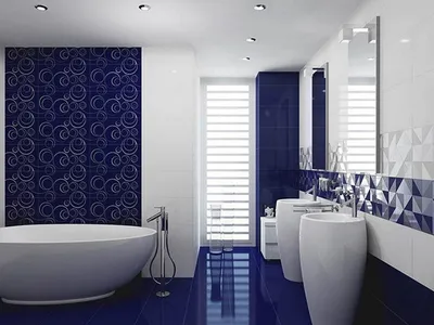Тёмно синяя ванная комната - 71 фото