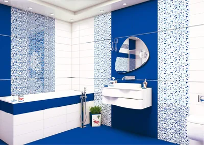 Бело синяя ванная комната - 69 фото