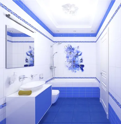 Бело синяя ванная комната - 69 фото