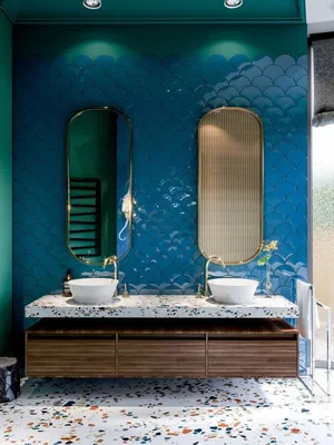 Голубой дизайн ванной комнаты