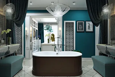 2023 ВАННЫЕ фото бирюзовая ванная комната в классическом стиле, Москва,  Александра Клямурис