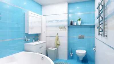 Бело бирюзовая ванная комната (67 фото)