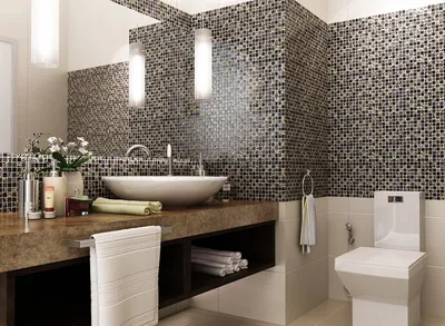 Ванная комната с мозаикой и плиткой - 73 фото