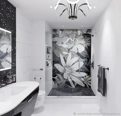 Бело-золотая мозаика на фоне черного мрамора в ванной комнате | Ceramika  Paradyż