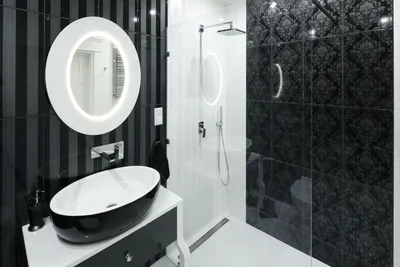 Черно белая ванная комната - 68 фото