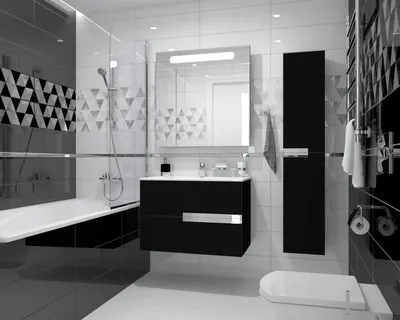 Черно-белая ванная комната с геометрическим орнаментом | Ceramika Paradyż