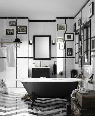 2023 ВАННЫЕ фото большая черно-белая ванная комната с люстрой, Киев, Студия  дизайна интерьера ANNGLI