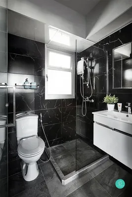 Черно белая ванная комната в хрущевке - 65 фото