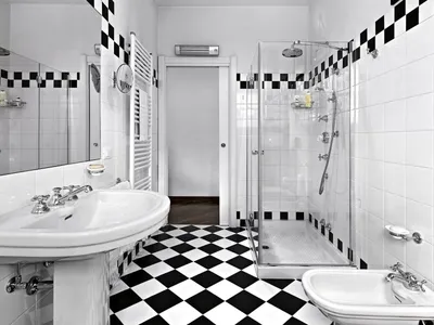 Черно-белая ванная комната - 87 фото новинок лучшего интерьера