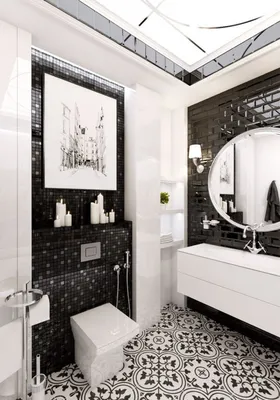 Ванные комнаты с гидромассажной ванной и черно-белой плиткой –135 лучших  фото-идей дизайна интерьера ванной | Houzz Россия