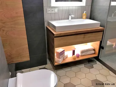 Подвесная тумбочка в ванную на заказ купить в Киеве из шпона