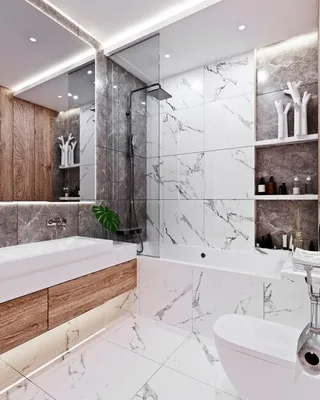 Современный дизайн ванной комнаты с плиткой из мрамора и дерева | Премиум  Фото