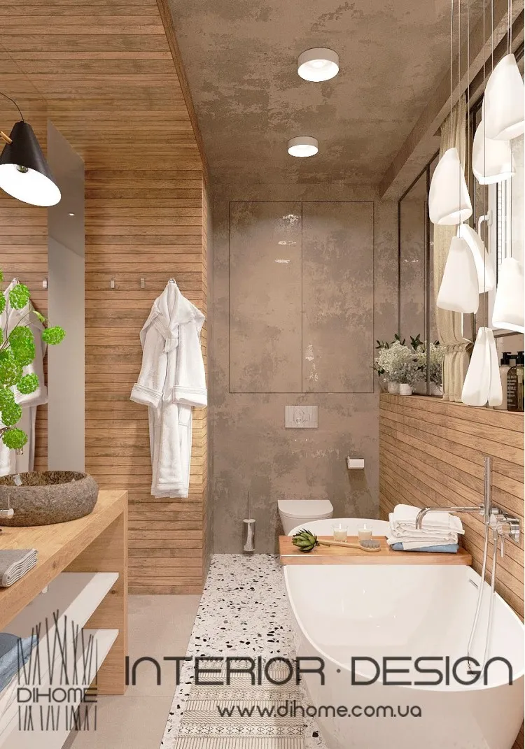 Интерьер ванной комнаты с элементами лофт
