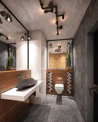 Маленькая ванная комната в стиле лофт - 68 фото