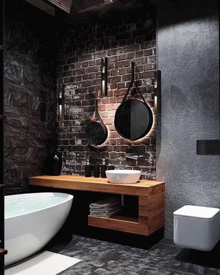 Стиль лофт в интерьере ванной комнаты - 72 фото