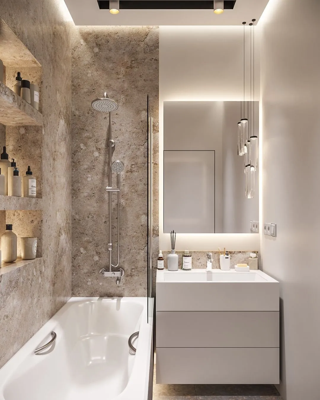 Уютный интерьер маленькой ванной комнаты 2023 – модные тренды в дизайне 2024 года (фото)
