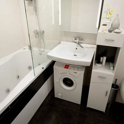 Дизайн маленькой ванной комнаты со стиральной машиной - 73 фото
