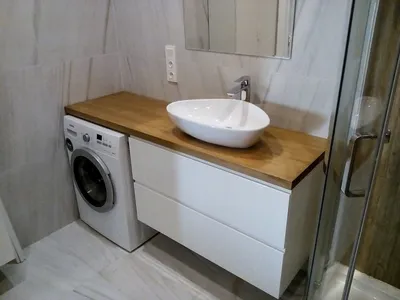 Мебель для ванной. Белая тумба с деревянной столешницей. | Ванная комната,  Ванная, Мебель для ванной