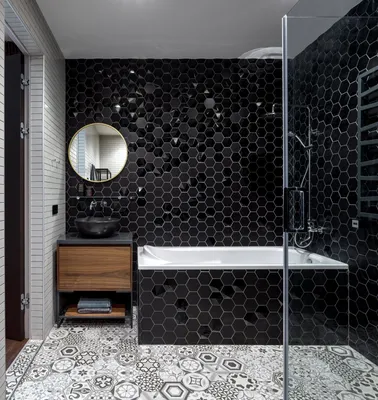 плитка соты на стенах | Черные ванные комнаты, Черные ванные, Черные плитки