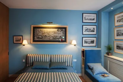 Голубая спальня +75 фото примеров интерьера