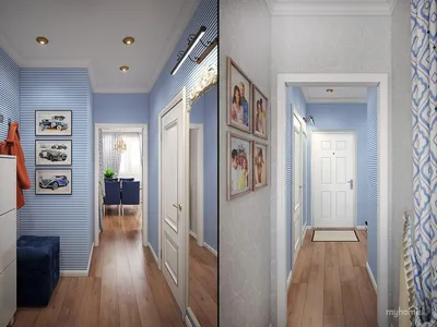 Голубые стены в коридоре - 75 фото