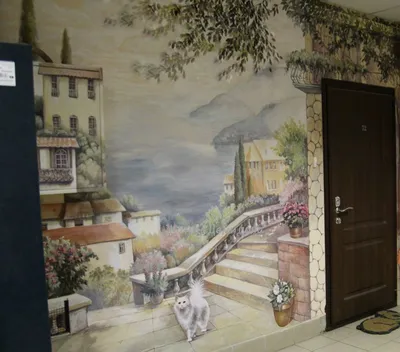 Роспись стен в общей прихожей с белой кошкой – заказать на Ярмарке Мастеров  – HOD5XRU | Декор, Москва
