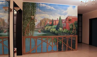 Фотографии работы: Роспись стены в коридоре квартиры. Рисунок Амстердама на  стене.