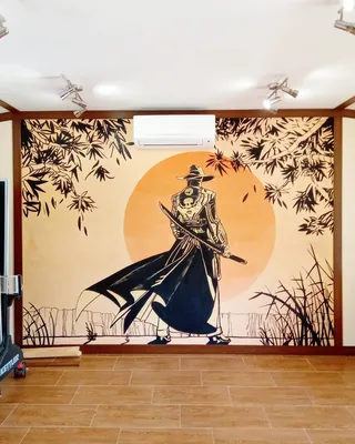 ⠀⠀стенографика, роспись стен, оформление стены, рисунок на стене, самурай,  япония, закат, рисую каждый день, дизайн, рисунок, … | Art, Home decor  decals, Home decor